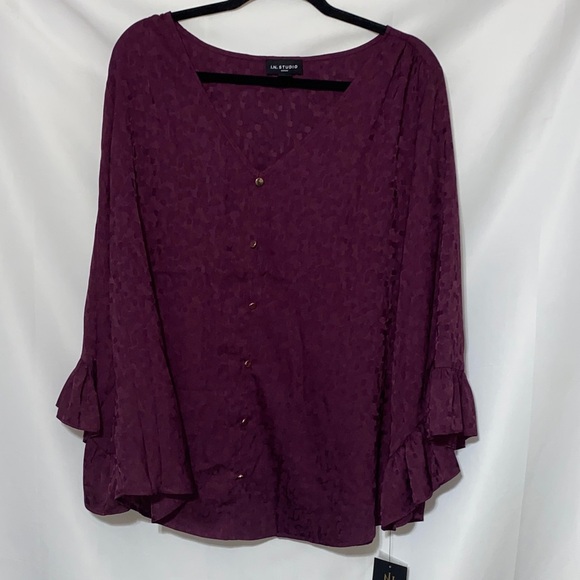 I.N. Studio Tops - NWT I.N.STUDIOS WO SIZE 2X EGGPLANT PURPLE RUFFLE SLEEVES SOFT FLOWY SHIRT